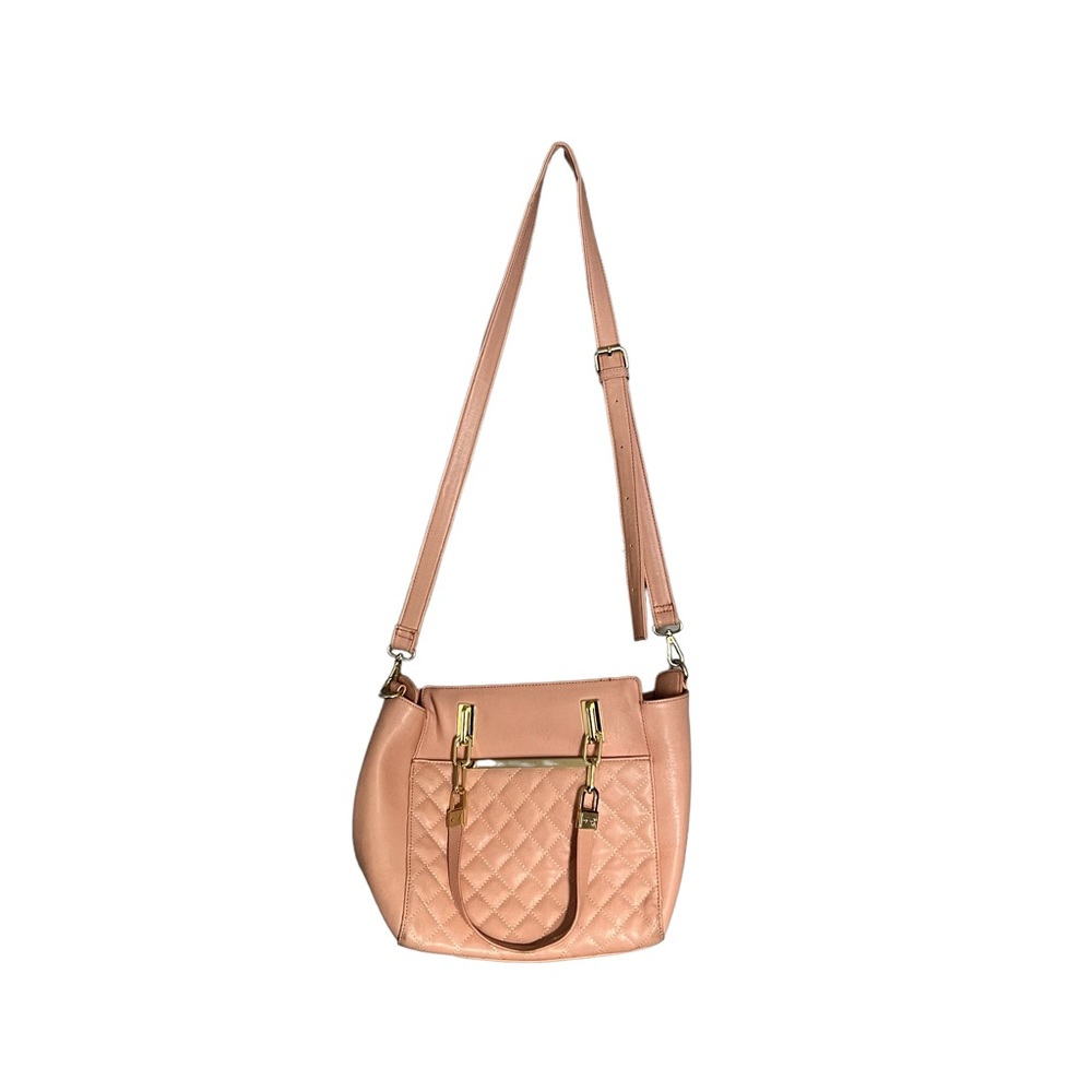 Charming Charlie Pink/Coral and Gold Metal Crossbody Tote Handbag